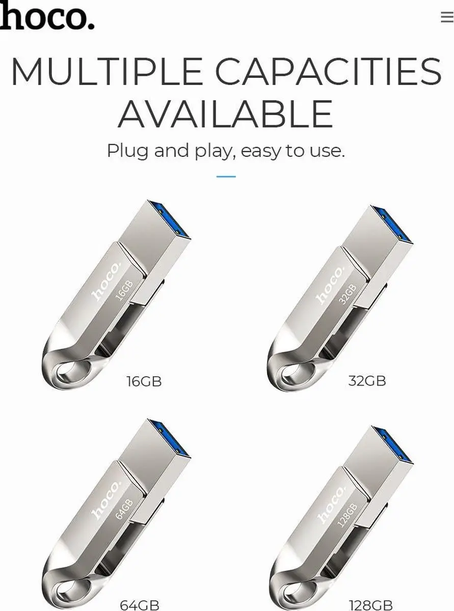 Hoco Memory Stick UD8 128GB - USB-C/USB 3.0 Zilver - afbeelding 6 van 6