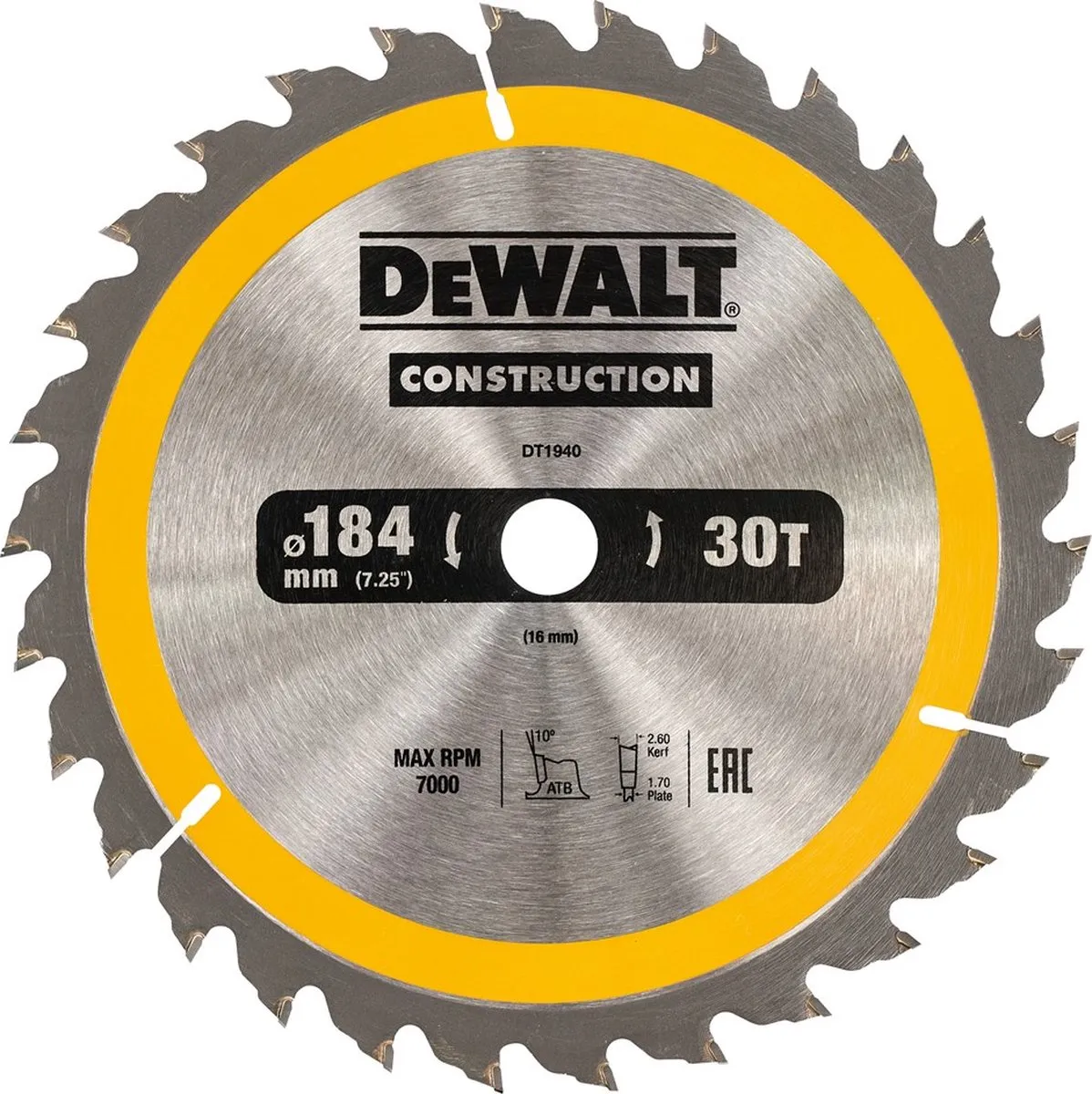 DeWalt DT1940-QZ Cirkelzaagblad Hout 184mm 30T