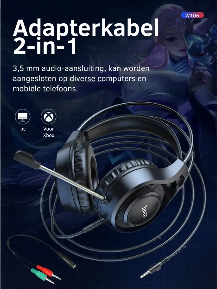 Hoco W106 Gaming Headset - 50mm Drivers - Zwart - afbeelding 6 van 6