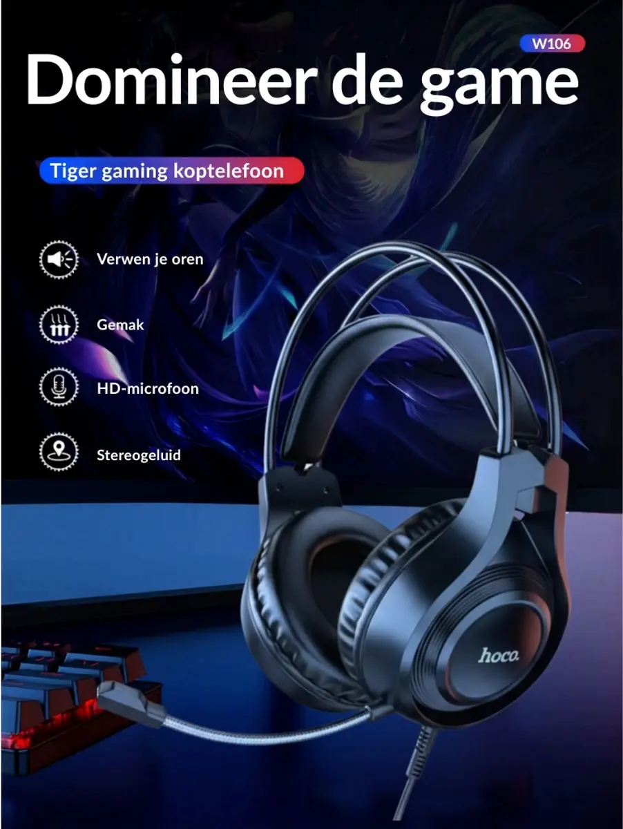 Hoco W106 Gaming Headset - 50mm Drivers - Zwart
