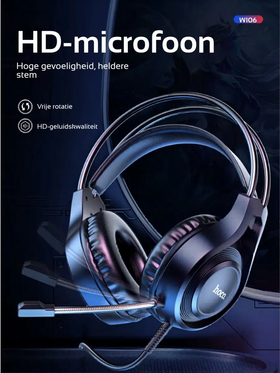 Hoco W106 Gaming Headset - 50mm Drivers - Zwart