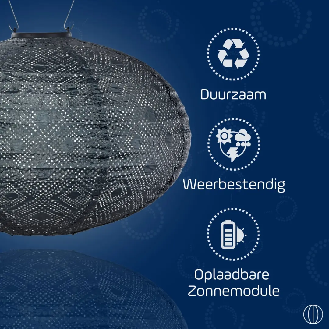 Lumiz Solar Buitenlamp Mosaic Oval 40cm - Grijs/blauw