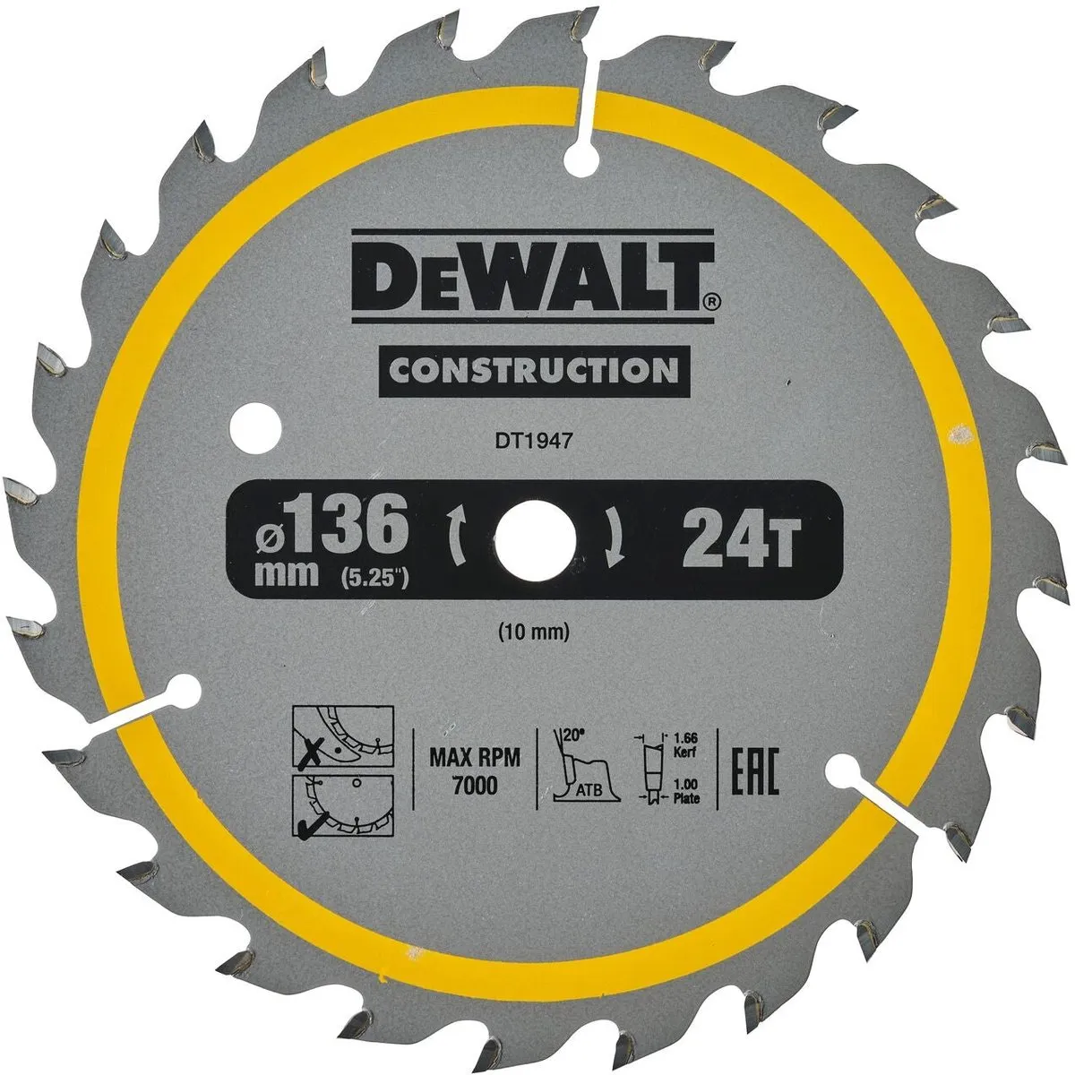 DeWalt DT1947-QZ Cirkelzaagblad Hout 136mm 24T