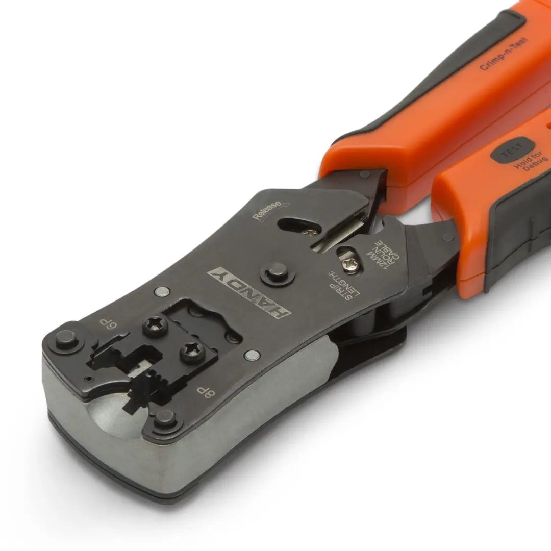 Handy 4-in-1 Krimptang met Kabeltester - RJ11/RJ12/RJ22/RJ45 - 220mm - Zwart/Oranje