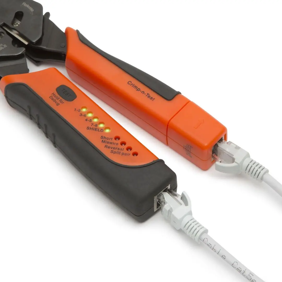 Handy 4-in-1 Krimptang met Kabeltester - RJ11/RJ12/RJ22/RJ45 - 220mm - Zwart/Oranje