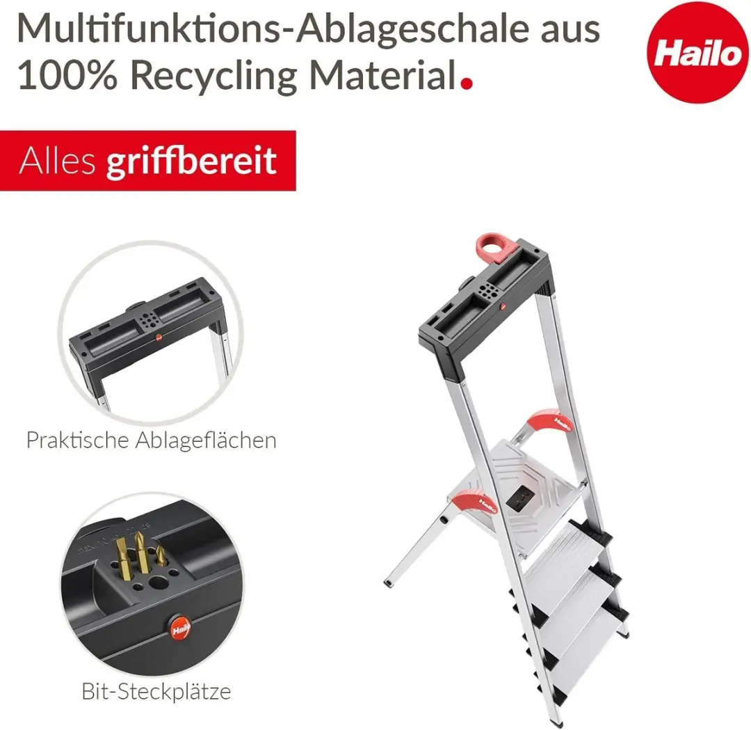 Hailo L75 ComfortLine Aluminium Veiligheidstrap 5 Stappen - 150kg - Zilver - afbeelding 6 van 6