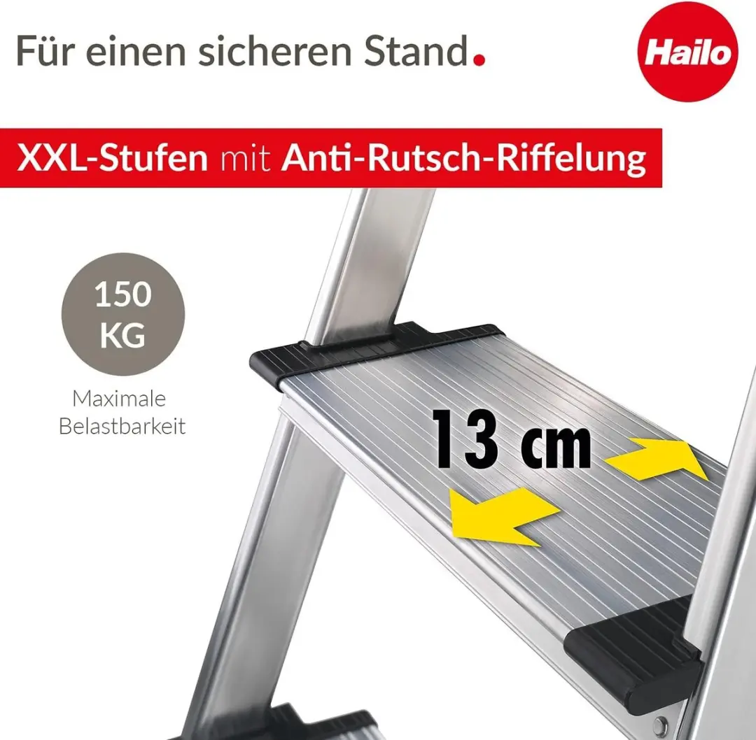 Hailo L75 ComfortLine Aluminium Veiligheidstrap 5 Stappen - 150kg - Zilver