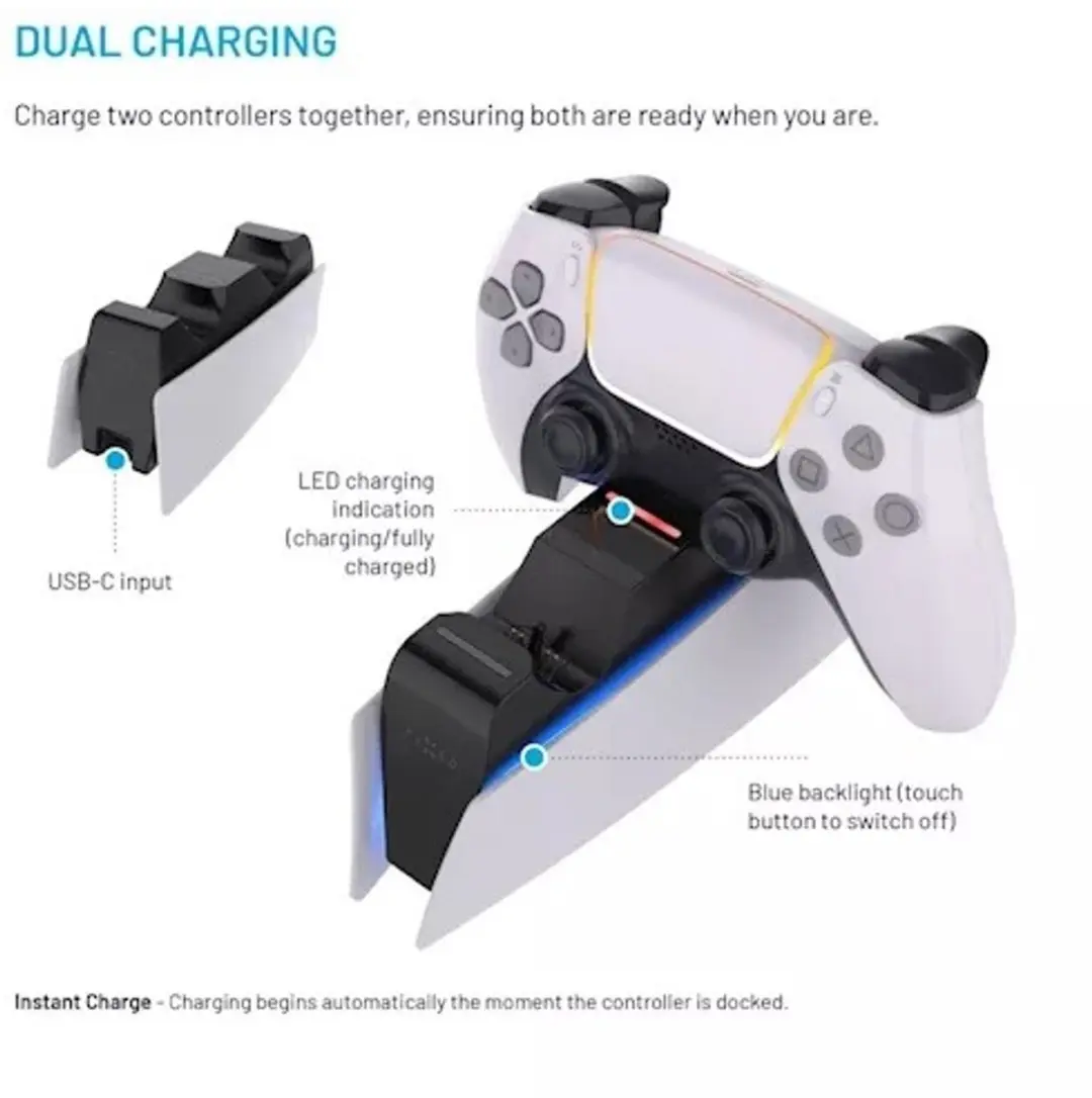 Fixed Dual Charger Stand FIXPS5-DCC-BW - PS5 DualSense - Zwart/Wit