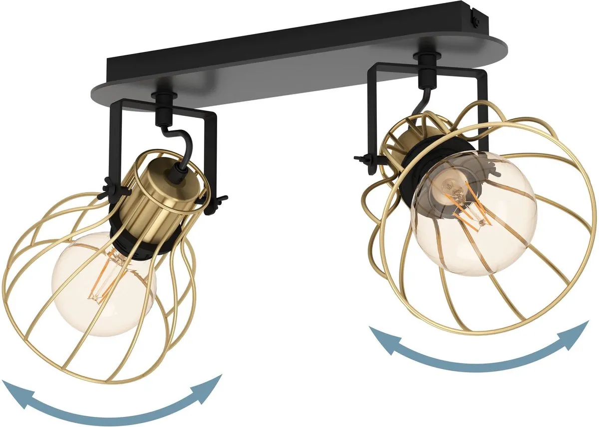 Eglo Sambatello Opbouwspot E27 - 2-lichts - Zwart/Goud