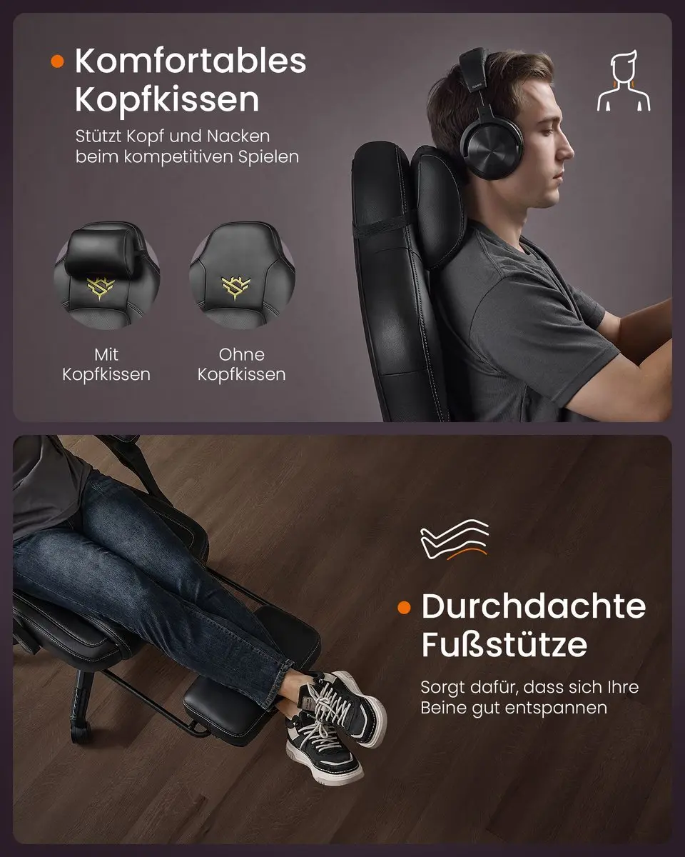 Songmics Gamingstoel - Hoogteverstelbaar met voetsteun