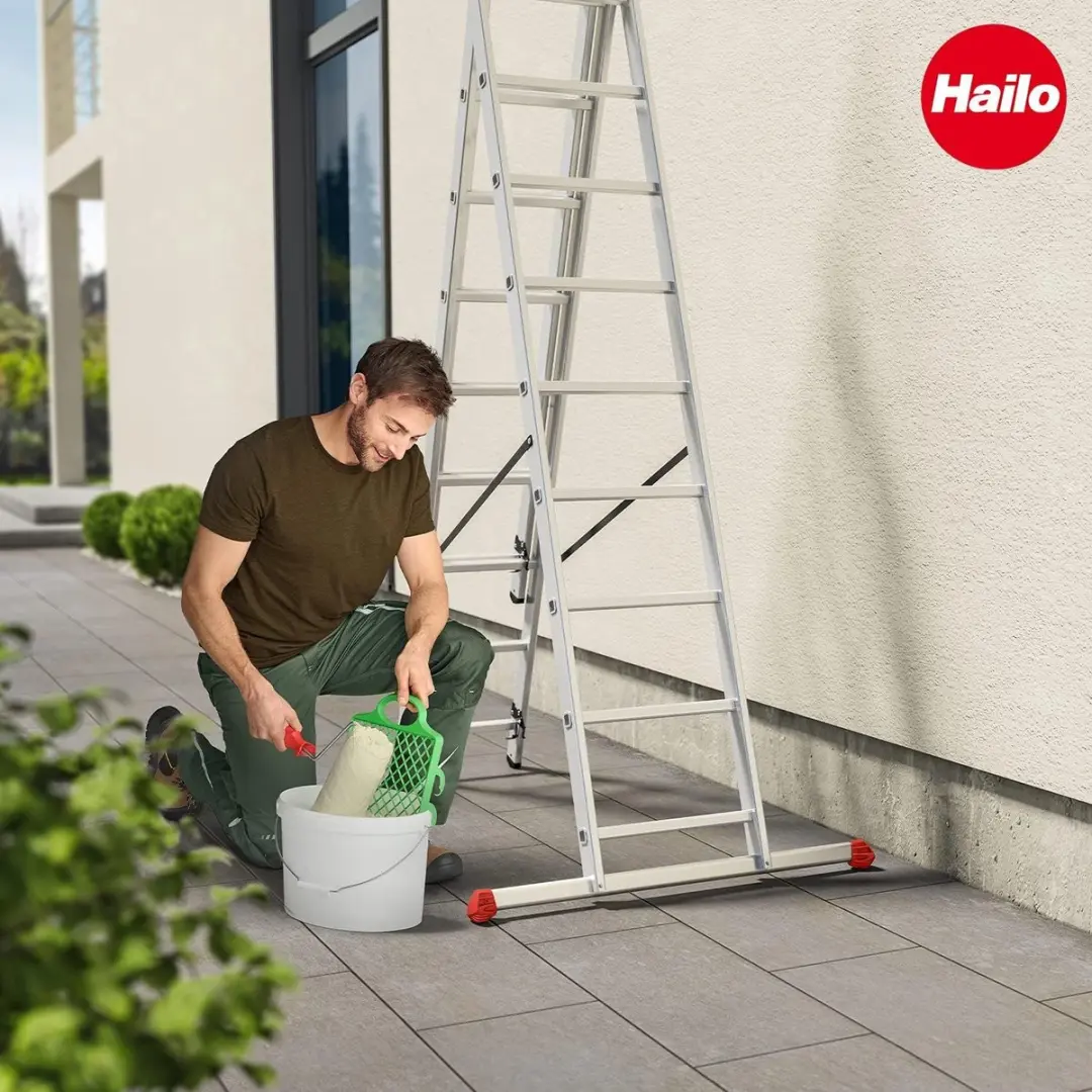 Hailo HobbyStep Combi 3-in-1 Aluminium Ladder 9 Sporten - 150 kg - Zilver