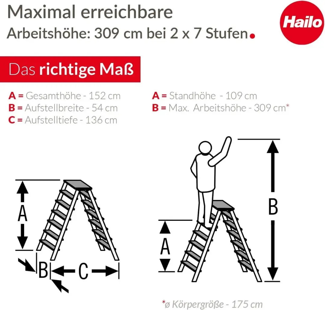 Hailo D60 StandardLine Aluminium Trap 2x7 treden - 150 kg - Zilver - afbeelding 6 van 6