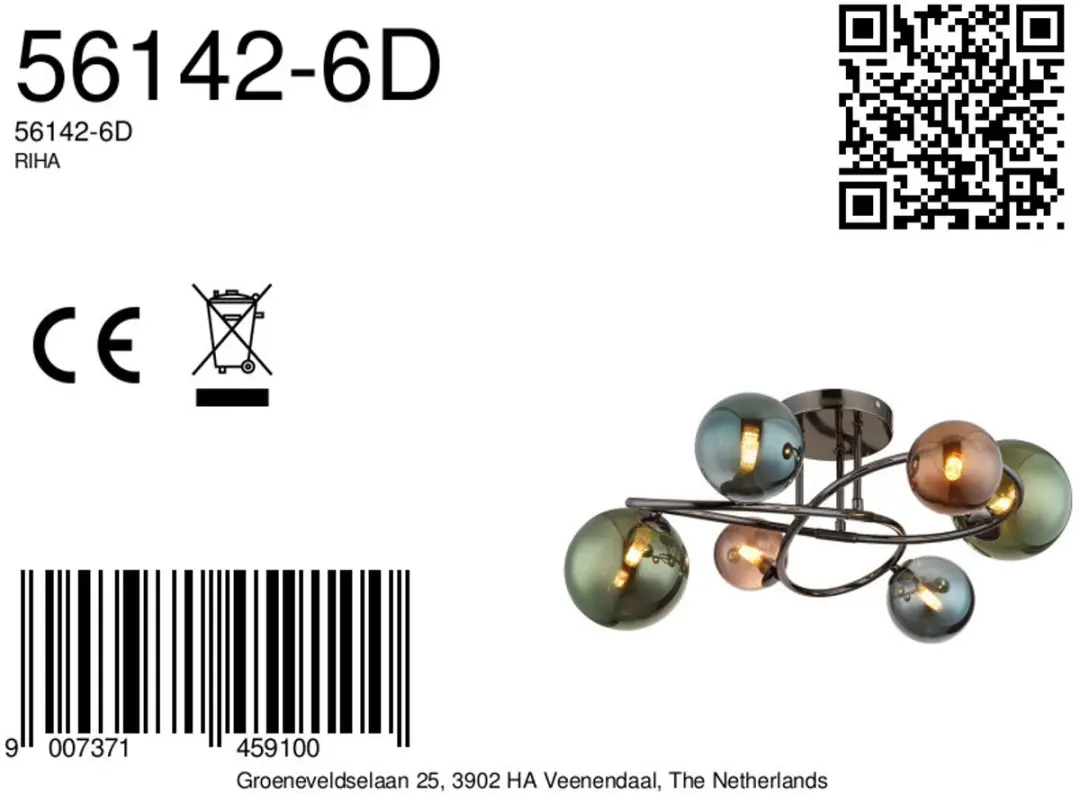 Globo Plafondlamp RIHA ø65cm - 6 Lichtpunten - Grijs