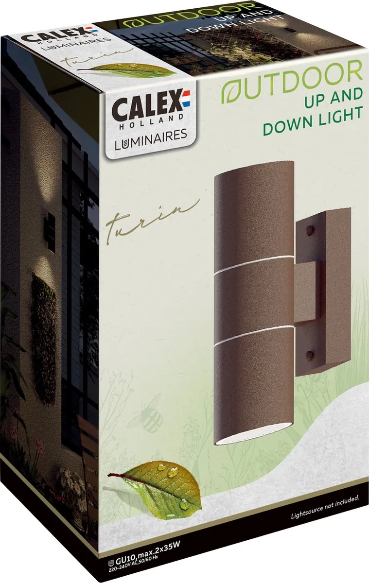 Calex Wandlamp Turin 2x GU10 IP54 Roest - Binnen/Buiten