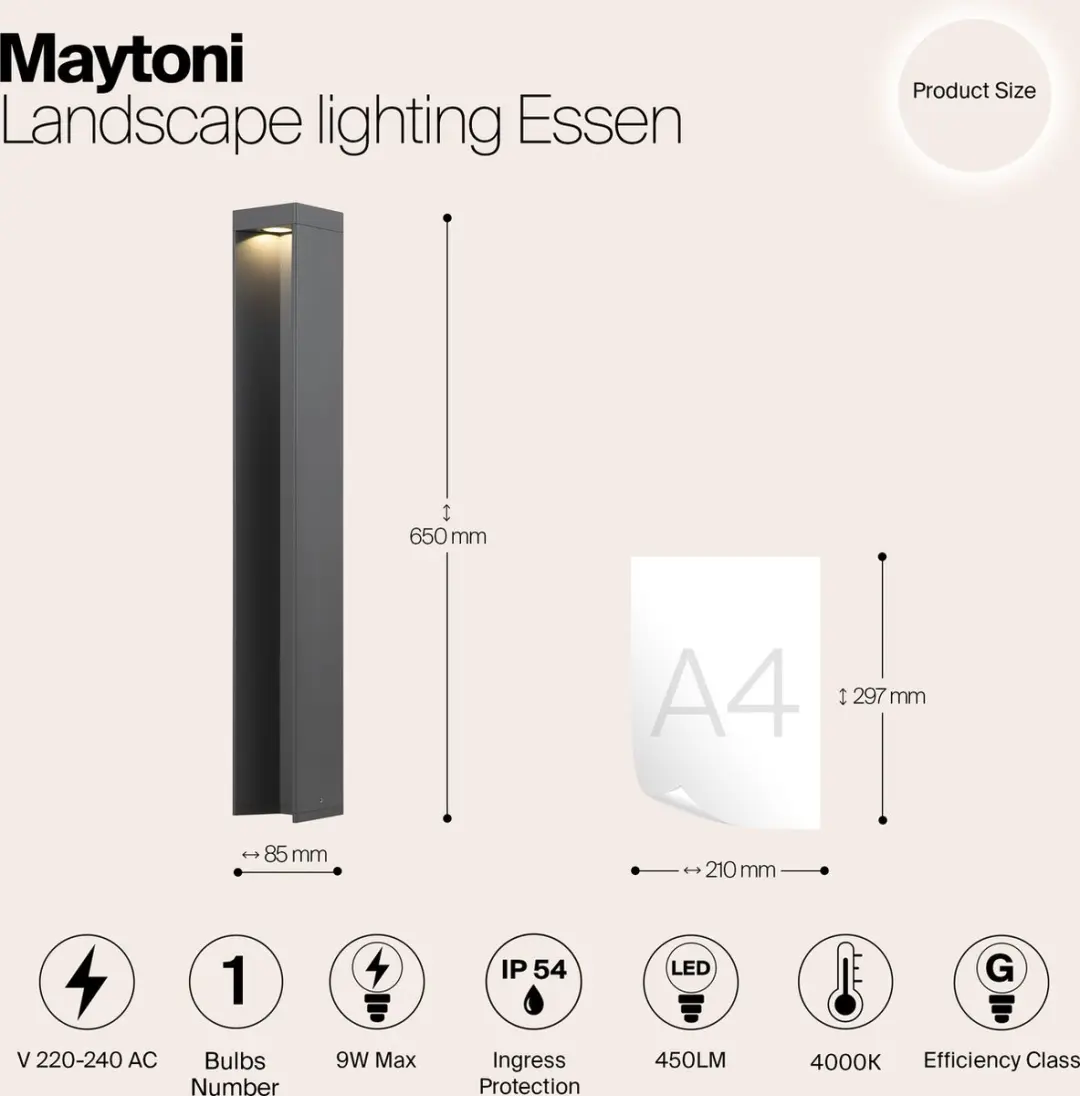 Maytoni Outdoor Essen Landschapsverlichting - 9W - Grijs Ø8,5cm