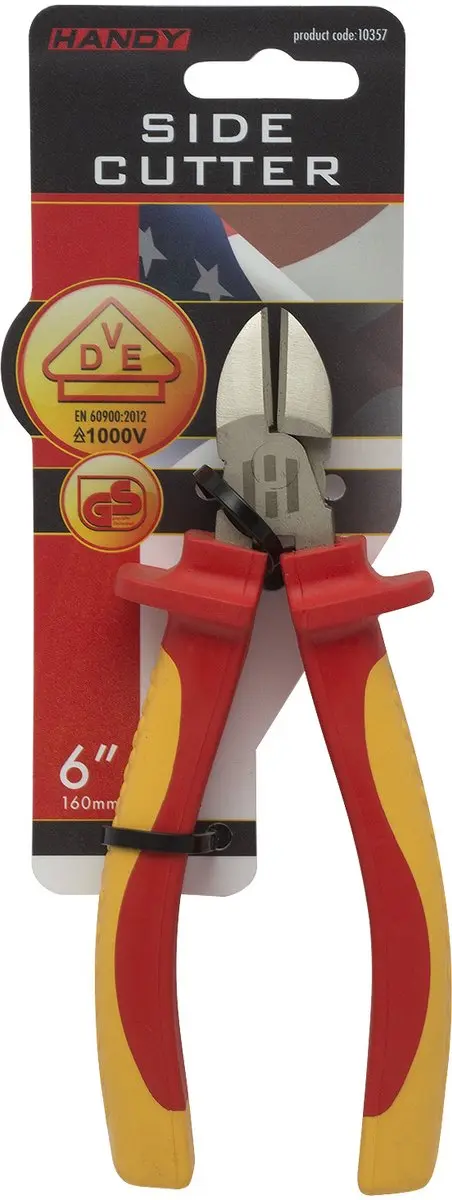 Handy Zijkniptang 160mm - Geïsoleerd 1000V - Chroom-Vanadium - Rood/Geel/Zilver
