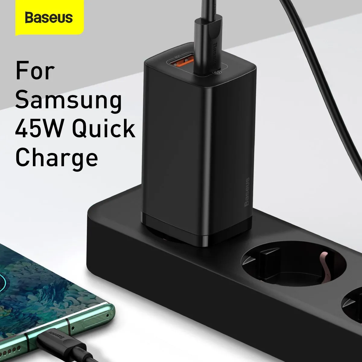 Baseus GaN2 Lite 65W Oplader - USB-C & USB-A - Zwart