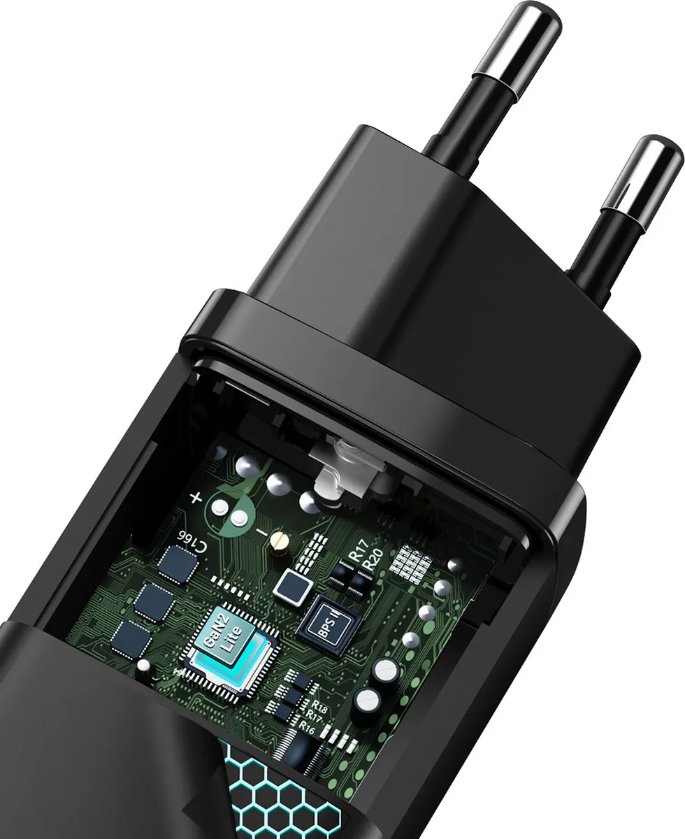 Baseus GaN2 Lite 65W Oplader - USB-C & USB-A - Zwart