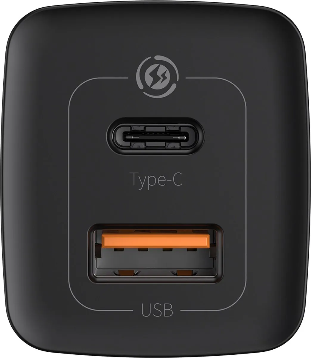 Baseus GaN2 Lite 65W Oplader - USB-C & USB-A - Zwart