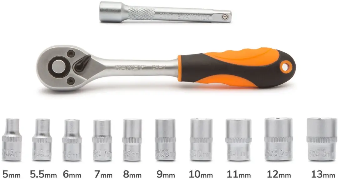 Handy Ratel Dopsleutelset 1/4" 10857A - 12-delig - 5-13mm - Zwart/Zilver/Oranje