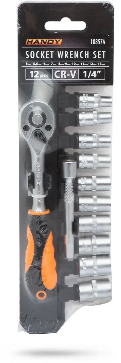 Handy Ratel Dopsleutelset 1/4" 10857A - 12-delig - 5-13mm - Zwart/Zilver/Oranje