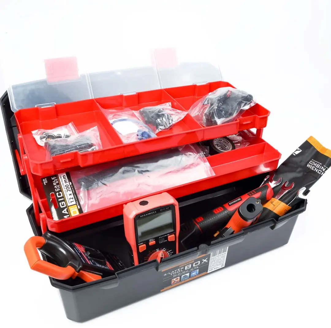 Handy Drie-Laagse Gereedschapskoffer 10986 - 250x495x230mm - Oranje/Zwart