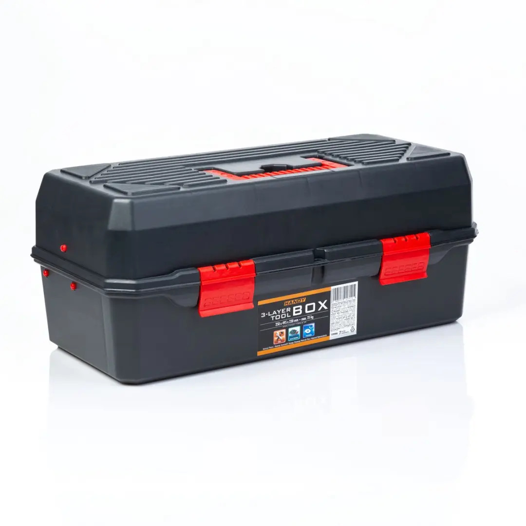 Handy Drie-Laagse Gereedschapskoffer 10986 - 250x495x230mm - Oranje/Zwart