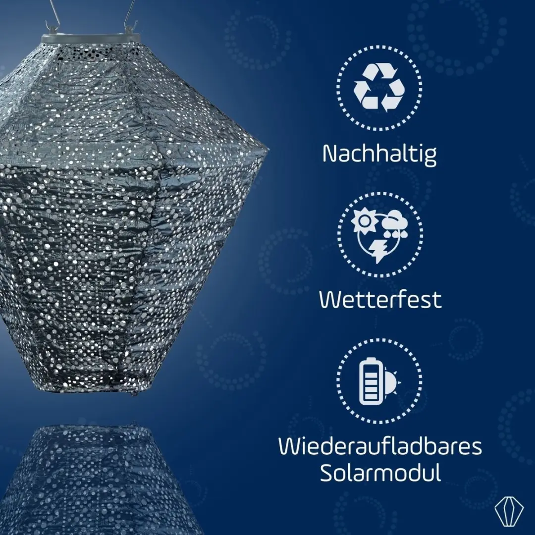Lumiz Solar Lampion Lace Diamond 0.1W - 28cm Grijsblauw