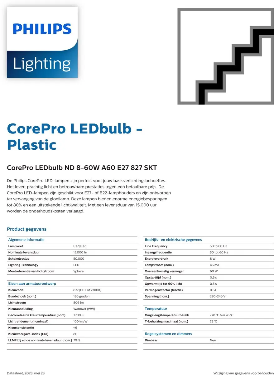 Philips Corepro LED E27 Peer Mat 8W 806lm - Zeer Warm Wit