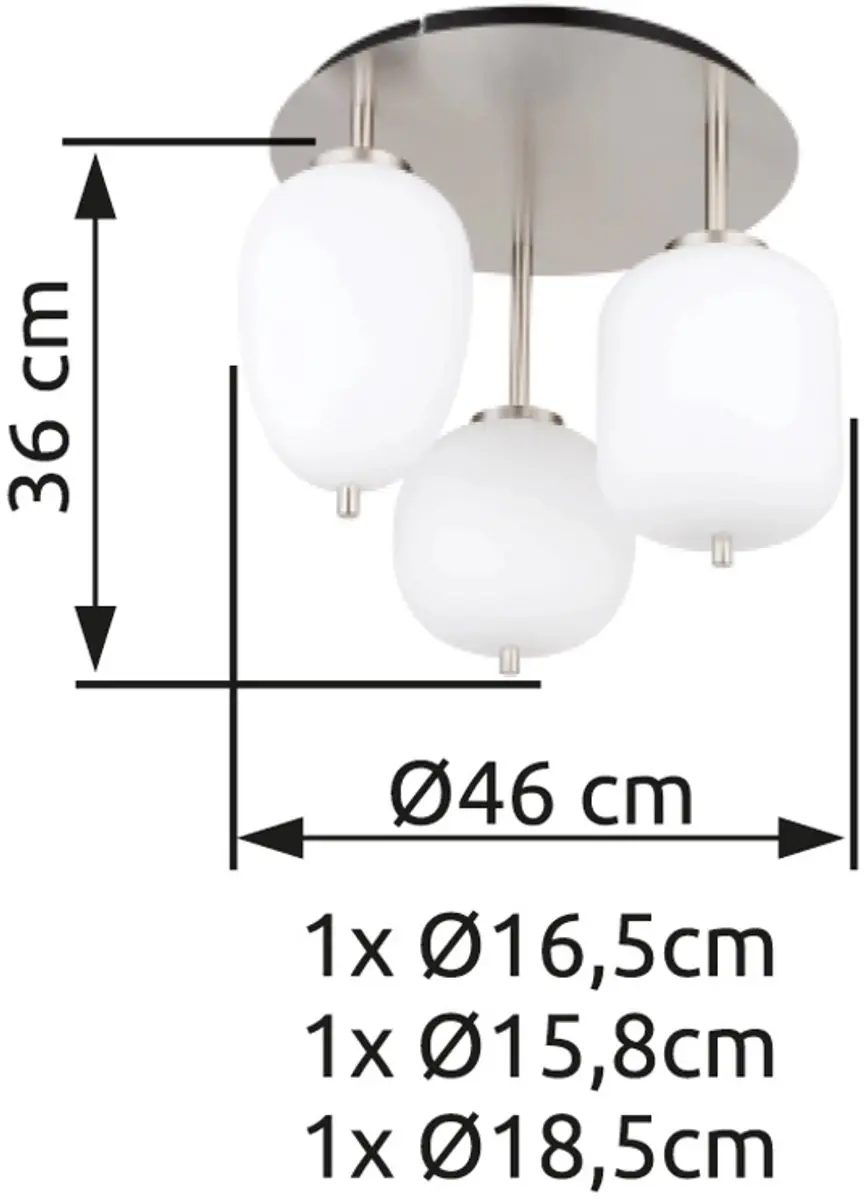 Globo Blacky I Plafondlamp - 3x E14 - Ø46cm - Wit