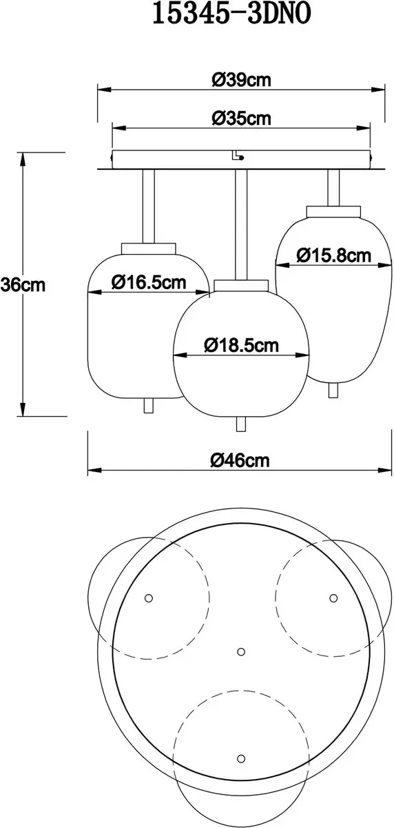 Globo Blacky I Plafondlamp - 3x E14 - Ø46cm - Wit