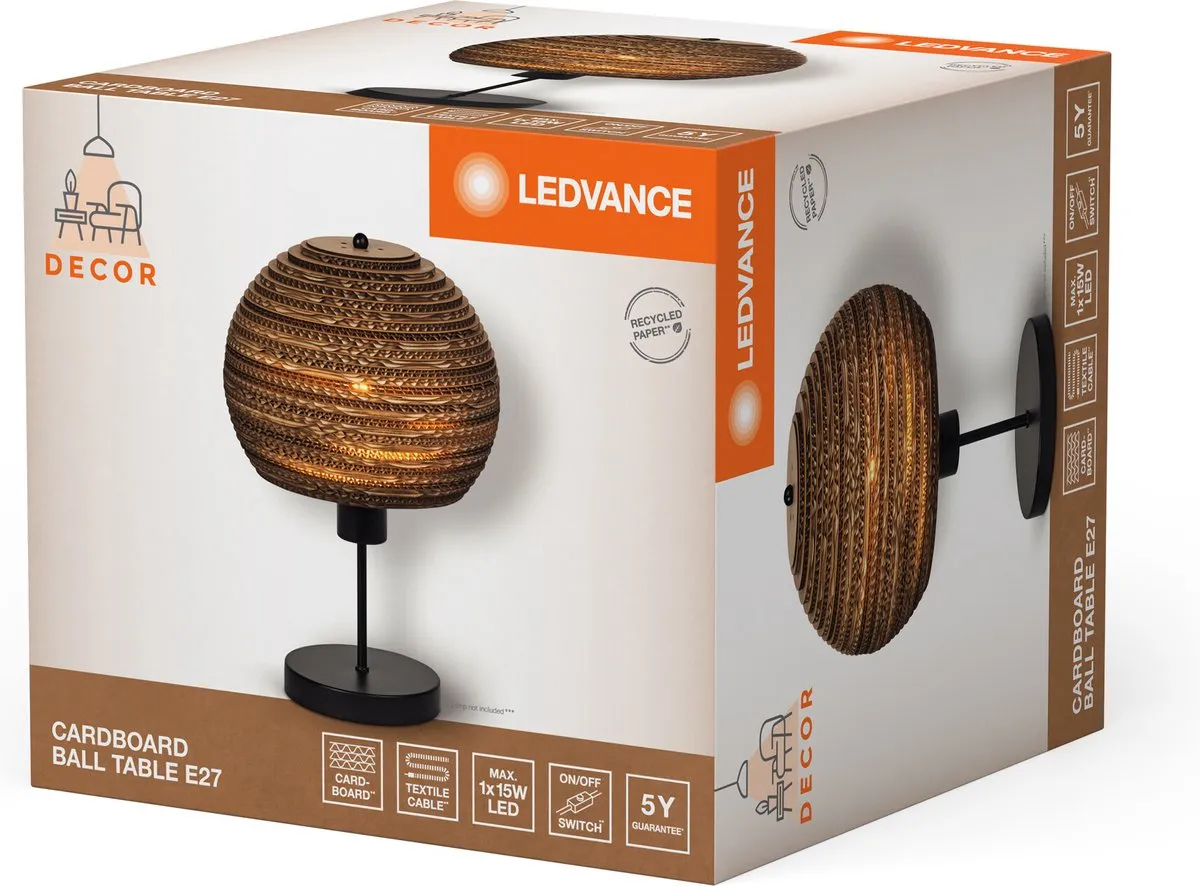 LEDVANCE Decor Cardboard Ball Tafellamp - E27 - Bruin