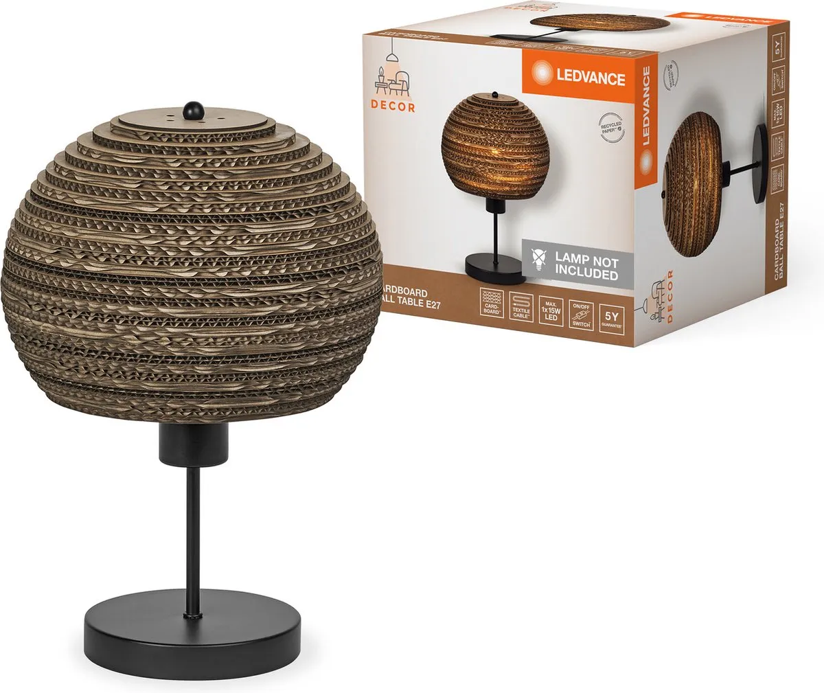 LEDVANCE Decor Cardboard Ball Tafellamp - E27 - Bruin