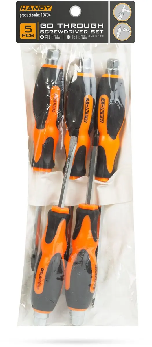 Handy Slagvaste Schroevendraaierset PZ2/SL6 - 5 Stuks - Oranje/Zwart