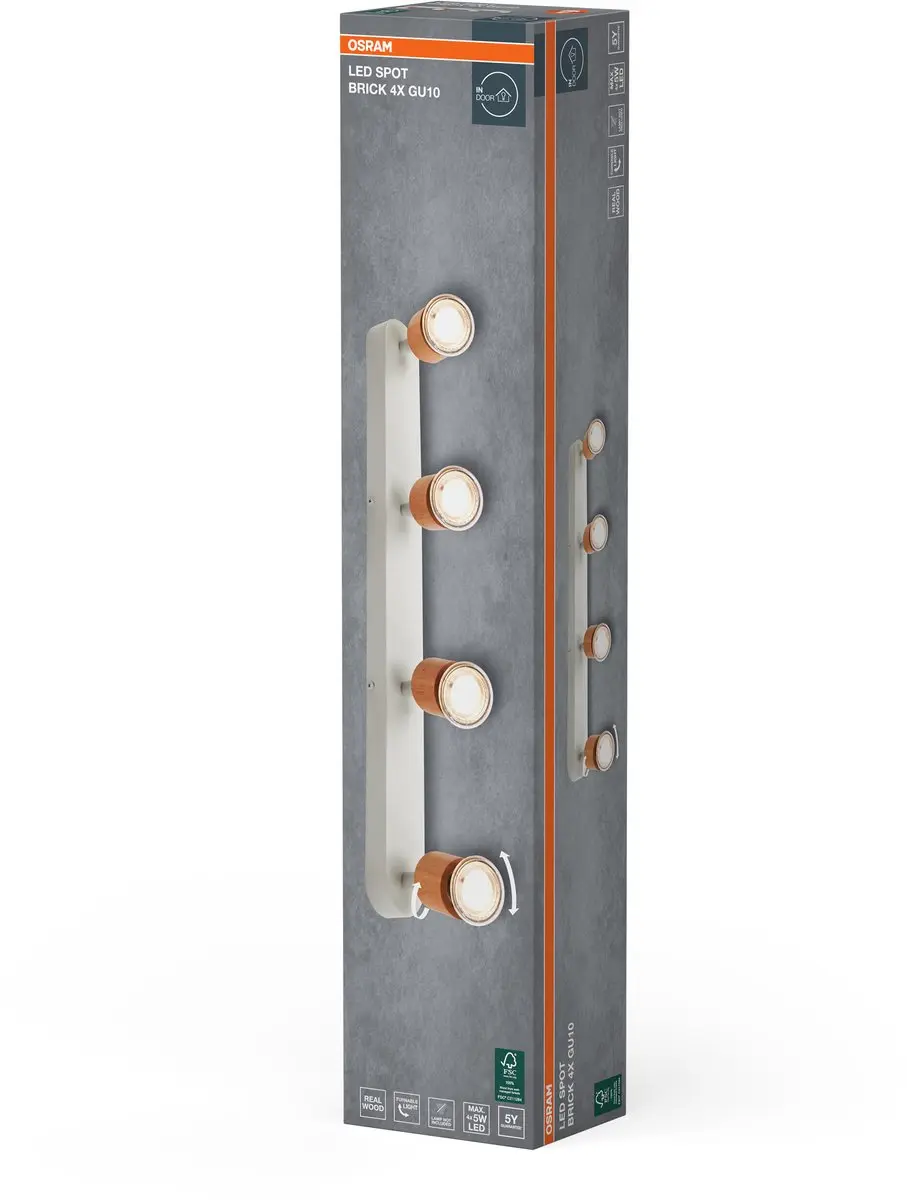 Osram LED Spot Brick Plafondlamp 4xGU10 - Warm wit - Houtdesign