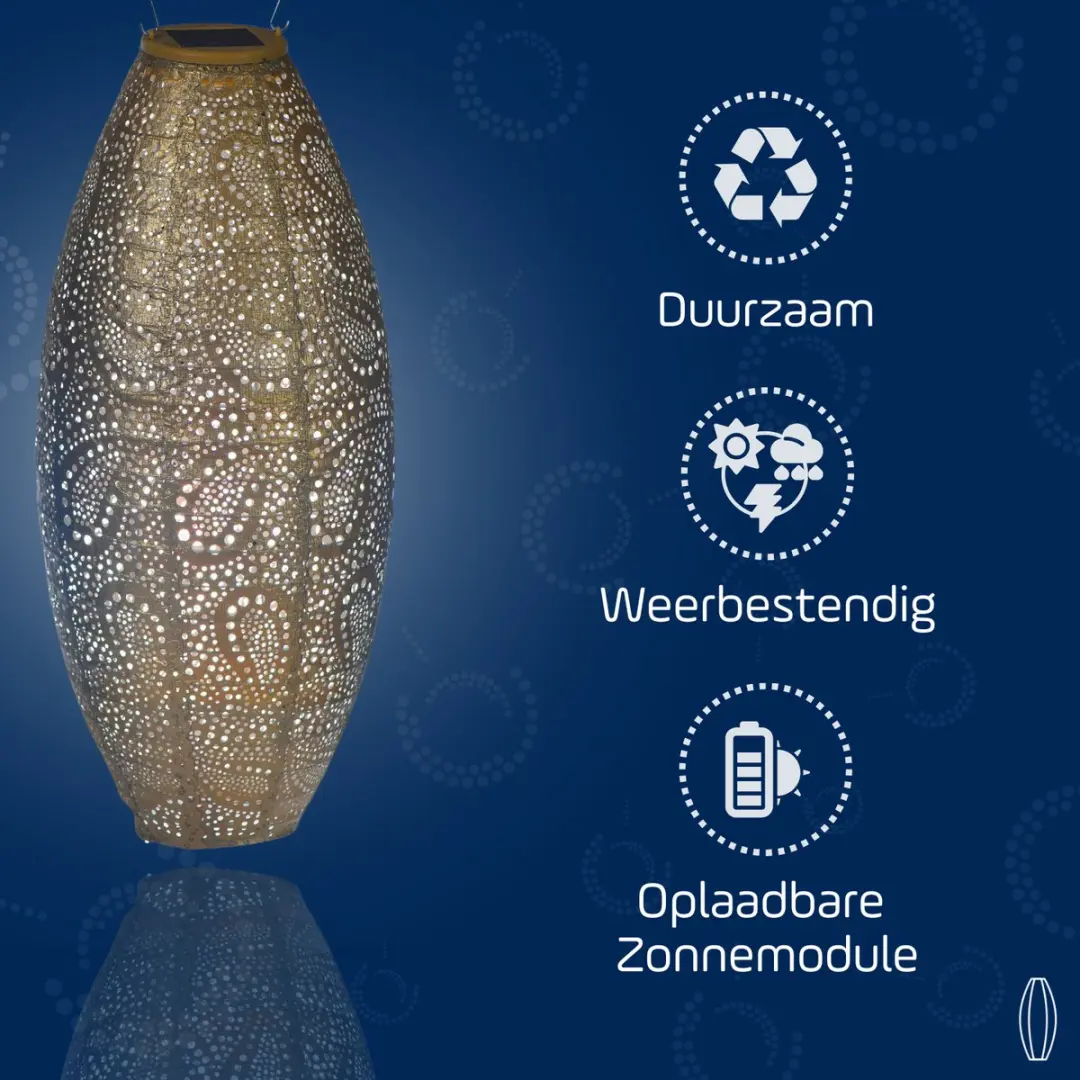 Lumiz Solar Tuinverlichting Paisley Long Oval 20cm - Goud