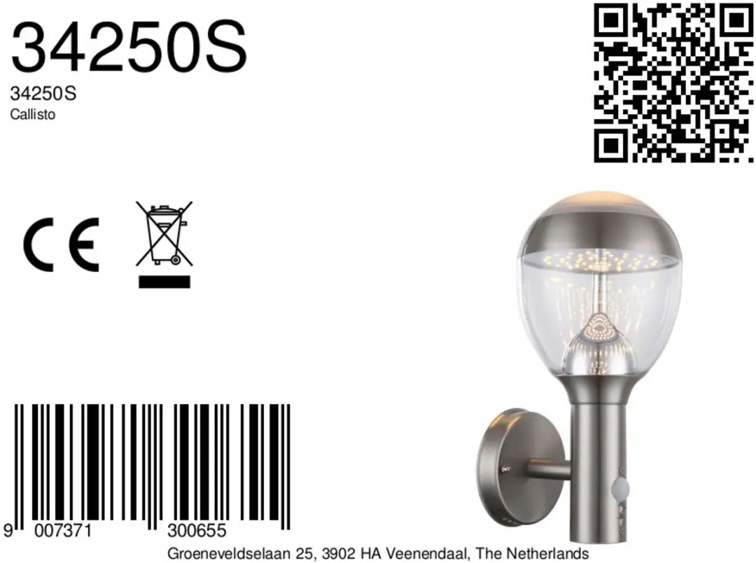 Globo Wandlamp Callisto 34250S - Metaal - Ø15cm - Nikkel