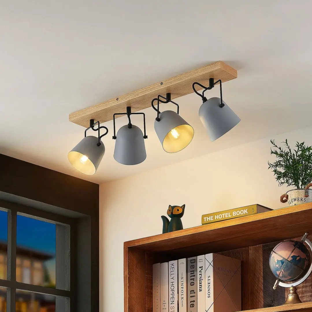 Lindby Buitenspot 4-licht E14 - 19cm - Grijs/Hout/Zwart