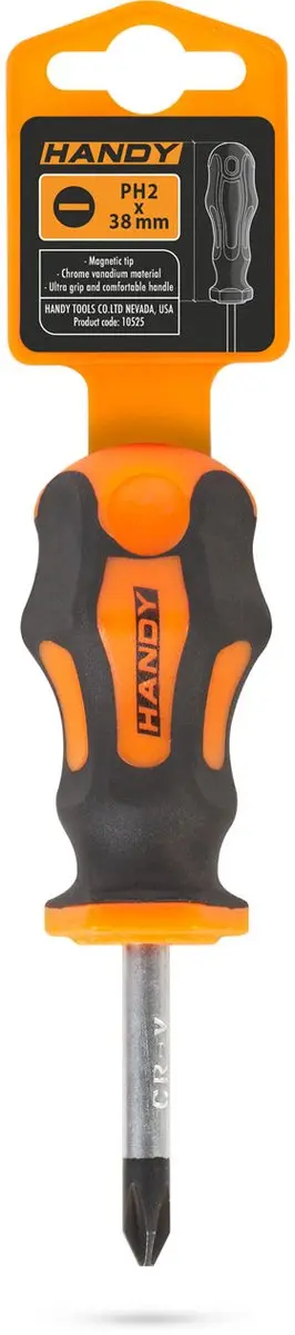 Handy Korte Kruiskopschroevendraaier PH2 38mm - Chroom Vanadium - Oranje/Zwart