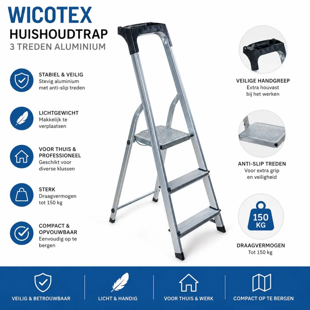 Wicotex Huishoudtrap 3 treden - Aluminium