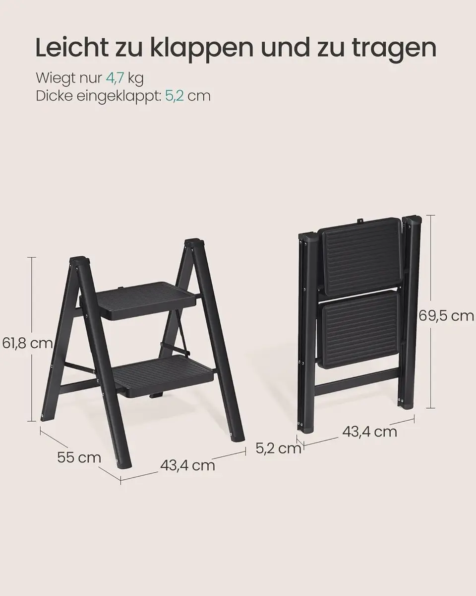 Songmics Keukentrapje 2 treden - 150 kg - Zwart