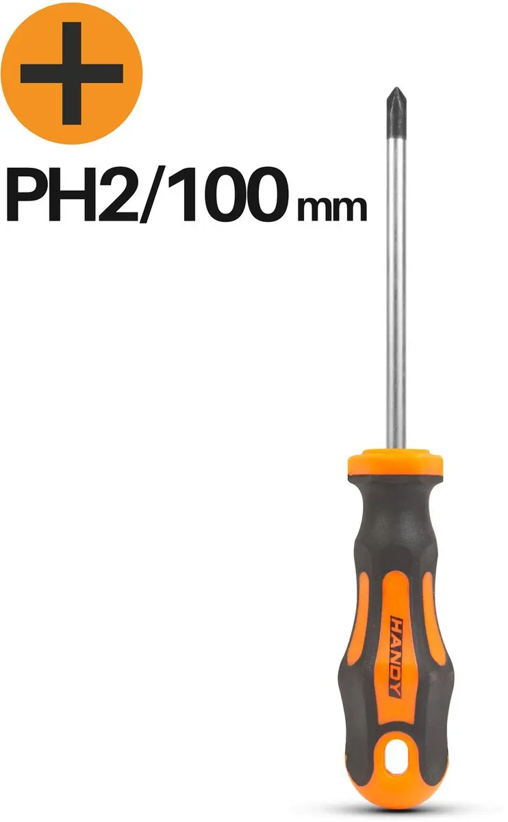 Handy Kruiskopschroevendraaier PH2 100mm - Chroom Vanadium Staal - Antislip Oranje/Zwart