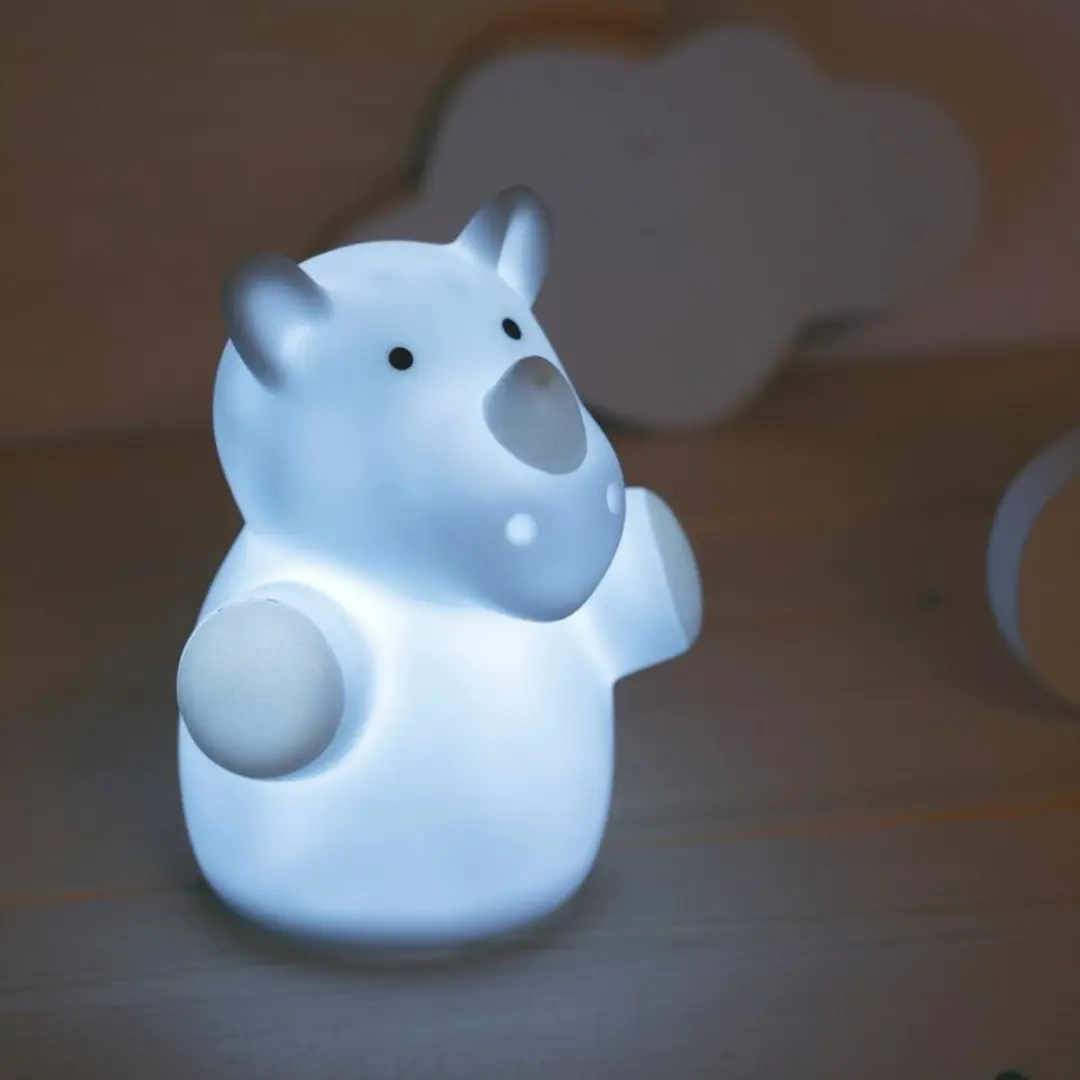 Reer Lumilu Nachtlampje Mini Zoo Neushoorn - Lichtblauw/Wit