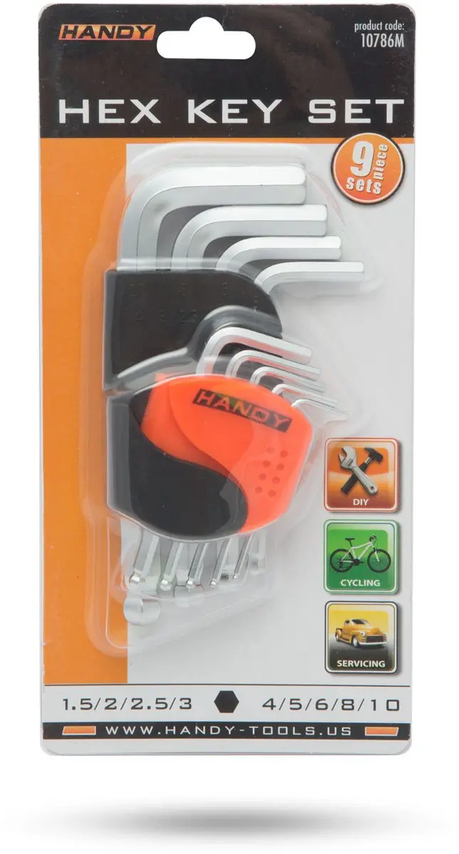 Handy 9-delige Inbussleutelset - Chroom-Vanadium Staal - Compact - Oranje/Zilver/Zwart