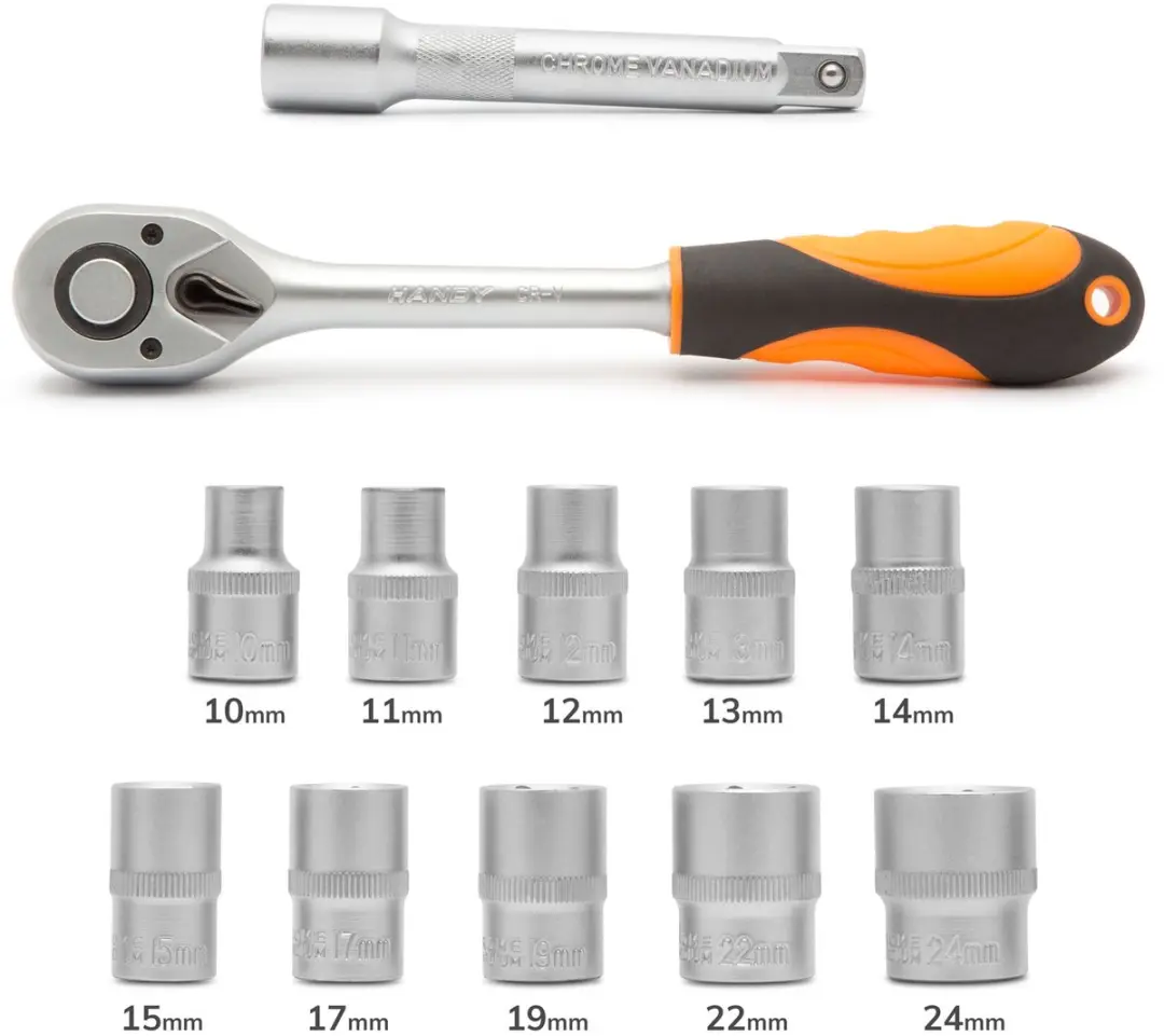 Handy Ratel Dopsleutelset 10857B - 12-delig 10-24mm - Oranje