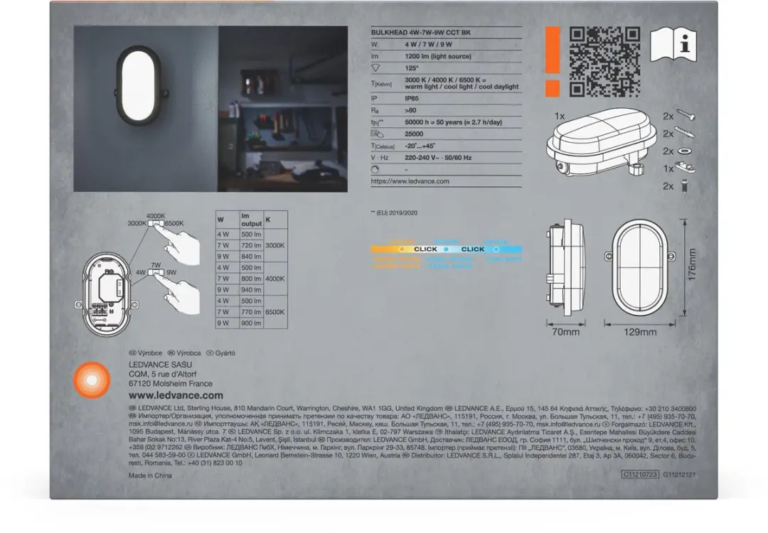 LEDVANCE Bulkhead LED 4W/7W/9W Wandlamp IP65 - Zwart