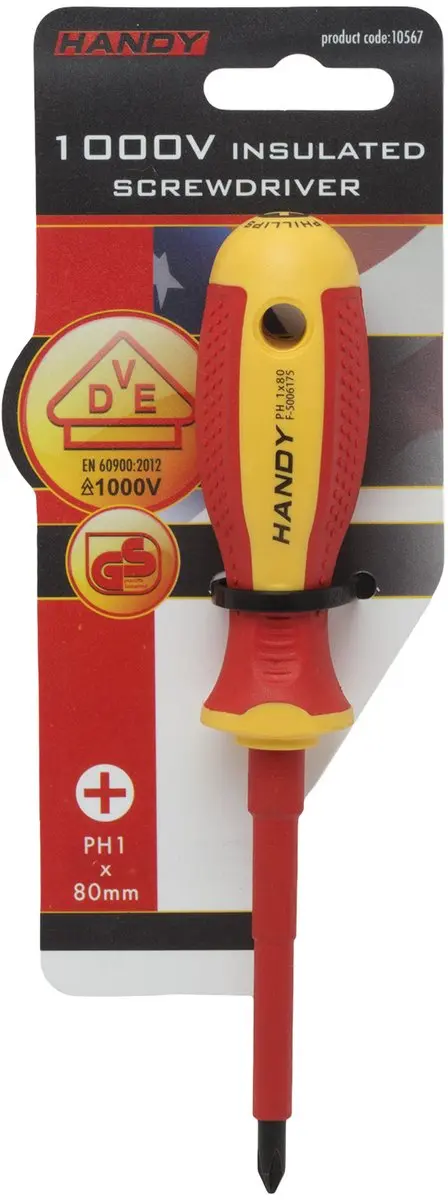 Handy Geïsoleerde Kruiskop Schroevendraaier PH1 10567 - 1000V - Geel/Rood