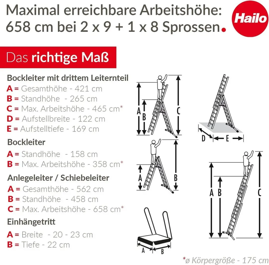 Hailo S100 ProfiLOT 3-delige Aluminium Ladder 150kg - Zilverkleurig