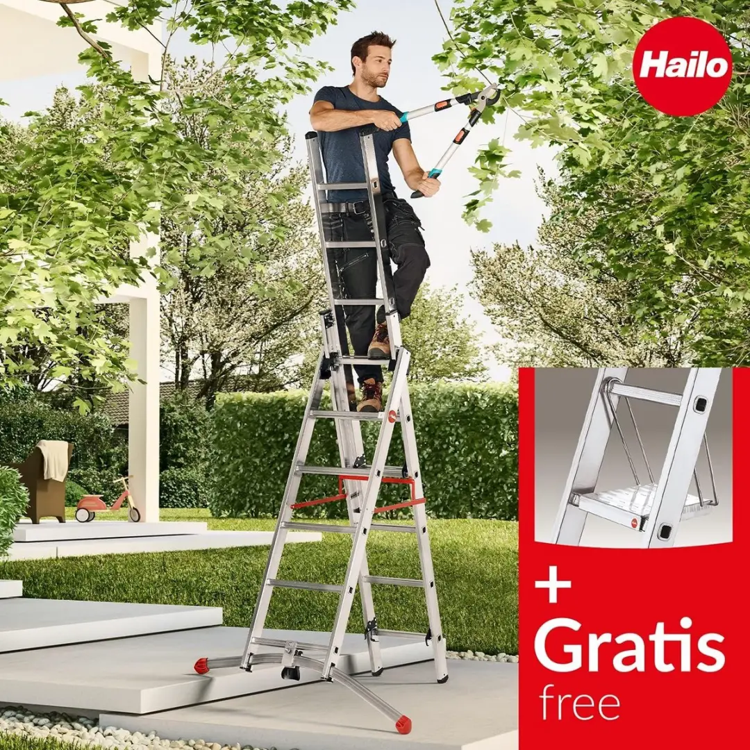 Hailo S100 ProfiLOT 3-delige Aluminium Ladder 150kg - Zilverkleurig