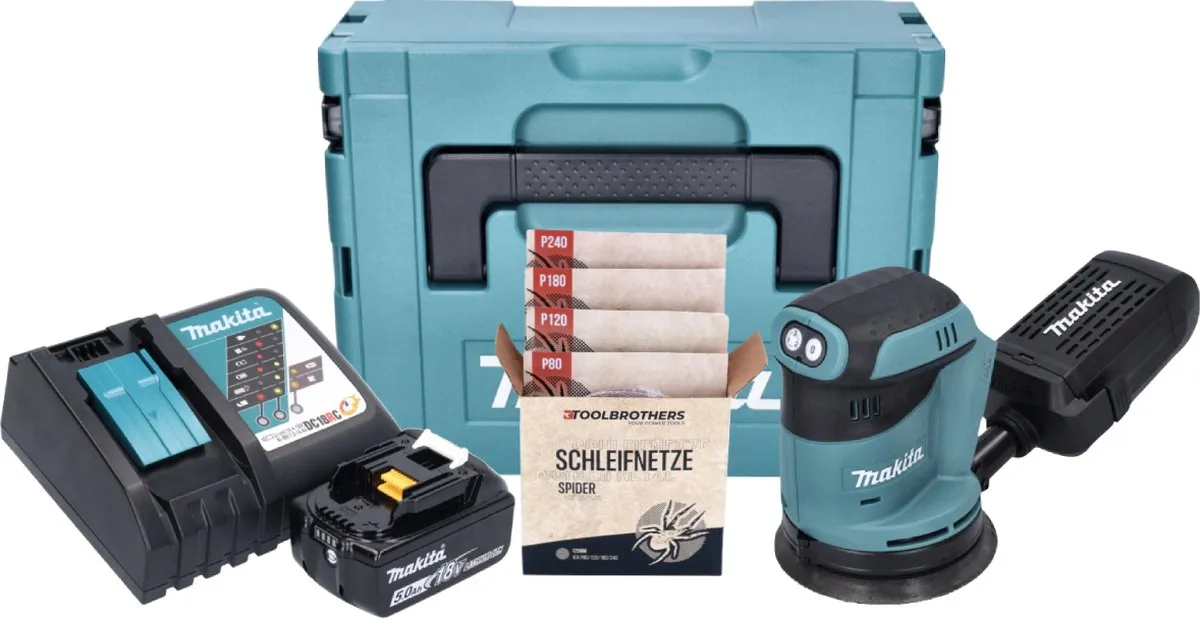 Makita DBO180RT1J Excentrische Schuurmachine 18V - 125mm - 5Ah + Oplader + Schuurset - afbeelding 4 van 5
